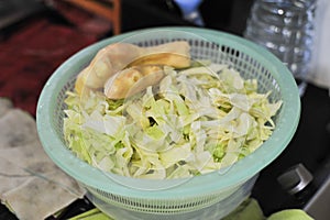 prepare cabbage to cook the salad for vegetarian is the healthcare food so fresh and organic