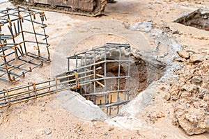 Prepare reinforcement column for pour concreat footing photo