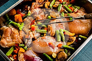 Prepared for baking chicken meat with vegetables