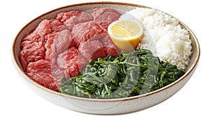 Prepared Beef, Spinach, Rice, and Lemon Dish