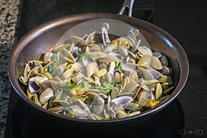 Prepared cooked dish of edible saltwater clams, of the species Donax trunculus,  a bivalve in the family Donacidae.