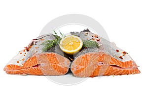 Prepared and cut salmon fish