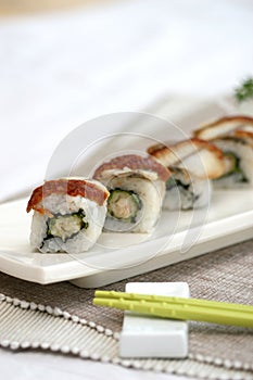 Prepared and delicious sushi taken in studio