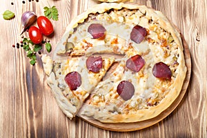 Prepared pizza with smelted cheese