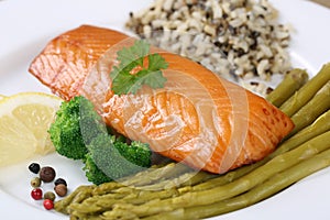 Prepared salmon fish on a plate photo