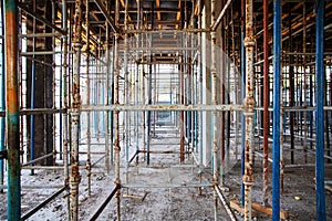 Prepared scaffolding for formwork to cover the 2nd floor for pouring reinforced concrete into a building under