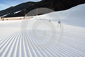 Prepared ski slope with giant slalom gates