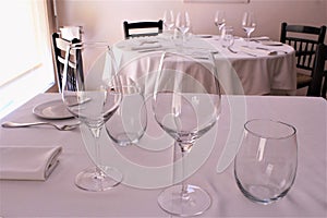 Prepared table in restaurant photo stock photo