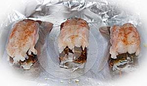 Prepared uncooked lobster tails