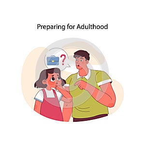 Preparing for Adulthood concept. Flat vector illustration