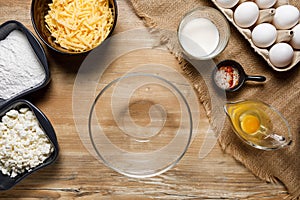 Preparing all the ingredients. Step by step recipe of lazy khachapuri pie. step one