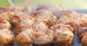 Preparing Barbecue With Pork Meat Rolls And Stakes