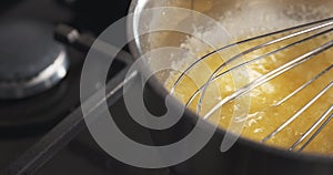 Preparing bechamel sauce boiling butter