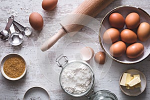 Preparing Cake with Flour, Egg, Butter, Suggar photo