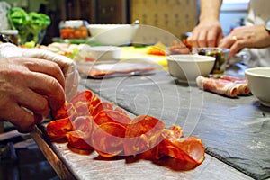 Preparing canape platter