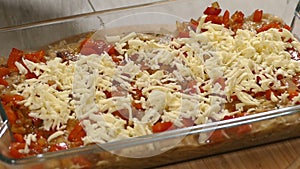 Preparing the casserole for the oven