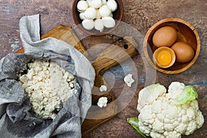 Preparing cauliflower pizza crust vegetarian pizza