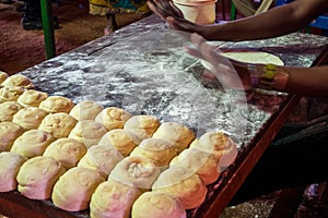 Preparing chapati in simple environment