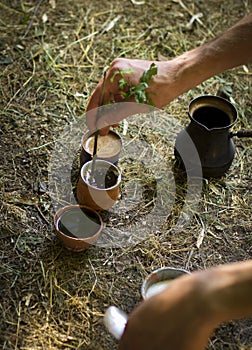 Preparing coffee Cezve in nature in the wild