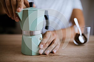 Preparing Coffee In A Moka Pot