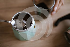 Preparing Coffee In A Moka Pot