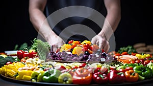 Preparing Colorful Vegetable Platter in Kitchen