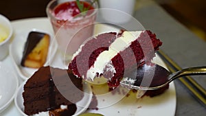 Preparing and displaying desserts in a restaurant.