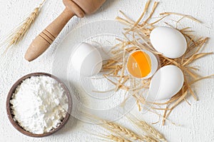 Preparing dough, baking ingredients flour eggs