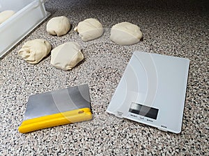 Preparing the dough for pizza, scales