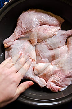 Preparing duck confit- legs