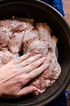 Preparing duck confit- legs