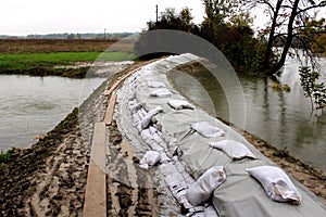 Preparing for flood with sandbags flood protection