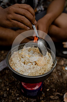 preparing food in the forest