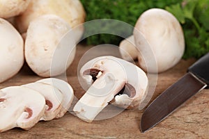 Preparing food: Sliced mushrooms