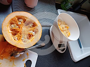 Preparing a gourd to cook