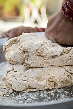Preparing indian naan bread dough photo