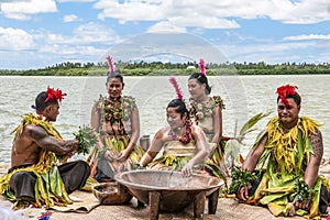 Celebrating the Kava Ceremony on tropic island Nukualofa, Tonga, South Pacific Island