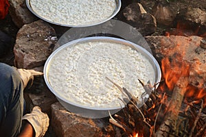 Preparing Knafeh outdoor