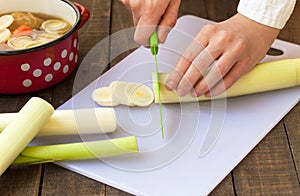 Preparing leek soup