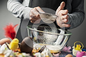 Preparing a mona de pascua, a Spanish Easter cake photo