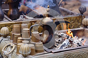 Preparing Oriental coffee in dallah