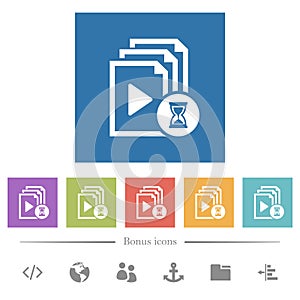 Preparing playlist flat white icons in square backgrounds