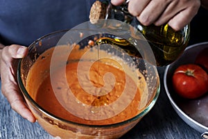 Preparing porra antequerana, a cold tomato soup photo