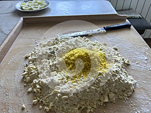 Preparing shortcrust pastry for baking sweet dough photo