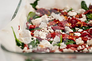 Preparing traditional meal with filo dough photo