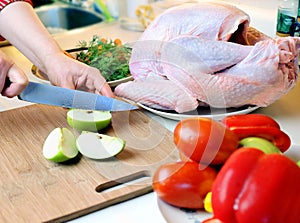 Preparing turkey stuffing