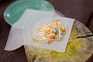 Preparing vegetarian spring rolls