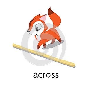 Preposition. Fox is moving ACROSS the log photo