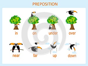 Preposition of motion for preschool, worksheet stock vector illustration, for education
