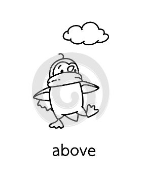 Preposition of place. The cloud above the penguin